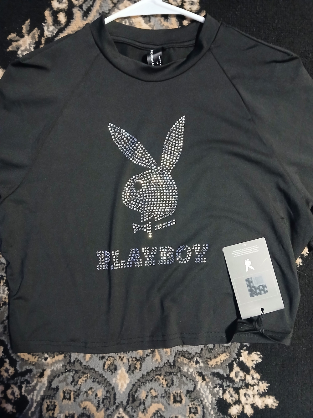 PLAYBOY Black Top with Silver Studded Bunny